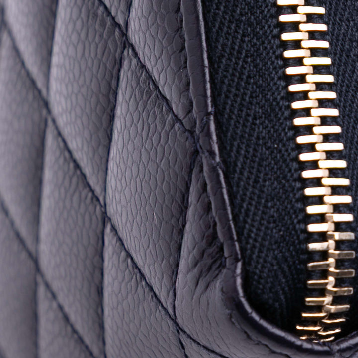 CC Quilted Caviar Zip Around Long Wallet Blue - Gaby Paris
