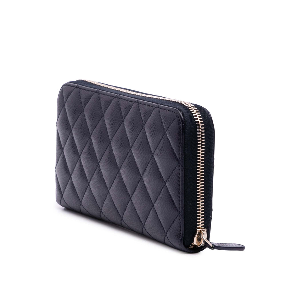 CC Quilted Caviar Zip Around Long Wallet Blue - Gaby Paris