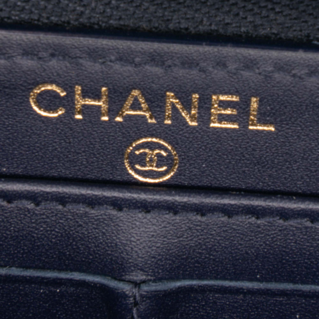 CC Quilted Caviar Zip Around Long Wallet Blue - Gaby Paris
