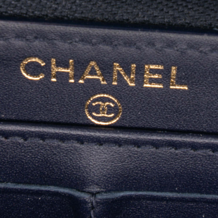 CC Quilted Caviar Zip Around Long Wallet Blue - Gaby Paris