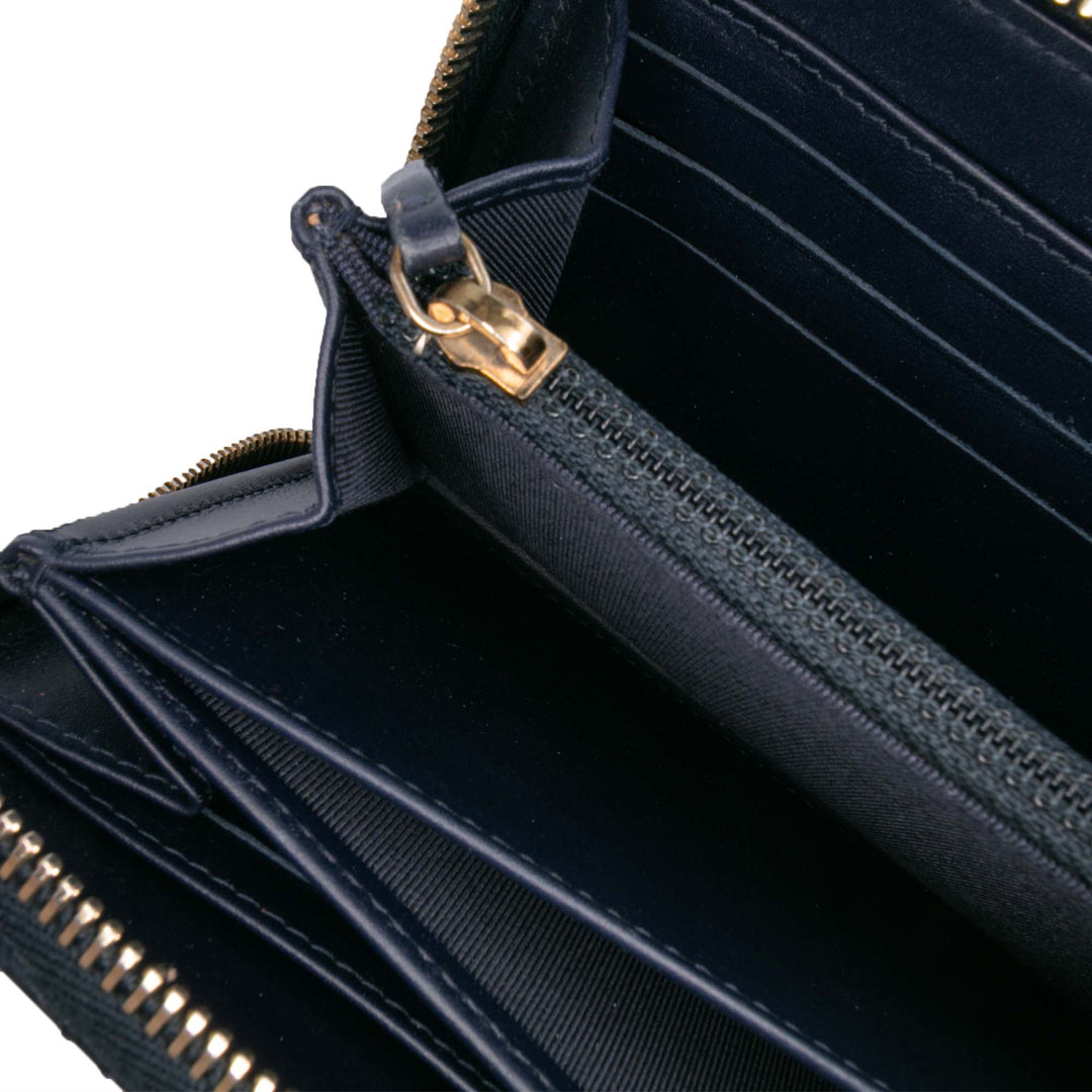 CC Quilted Caviar Zip Around Long Wallet Blue - Gaby Paris