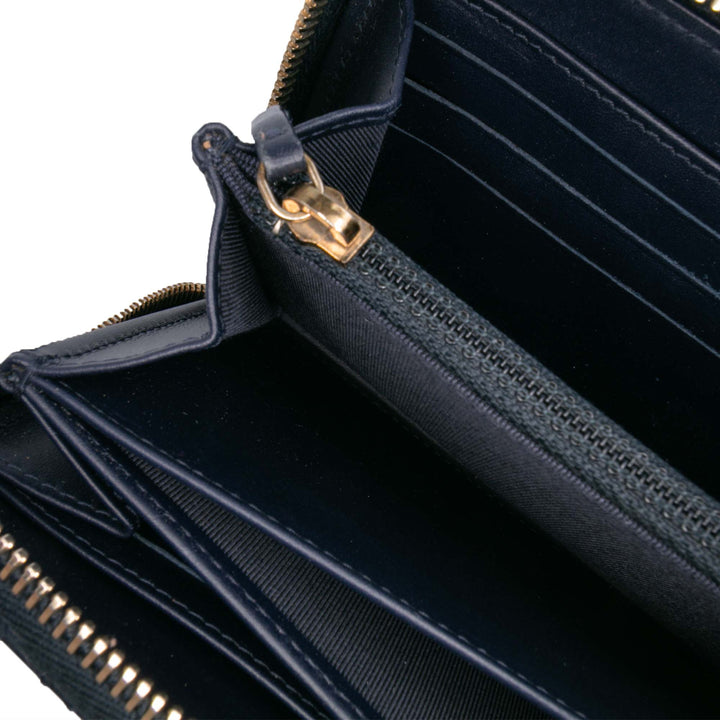 CC Quilted Caviar Zip Around Long Wallet Blue - Gaby Paris