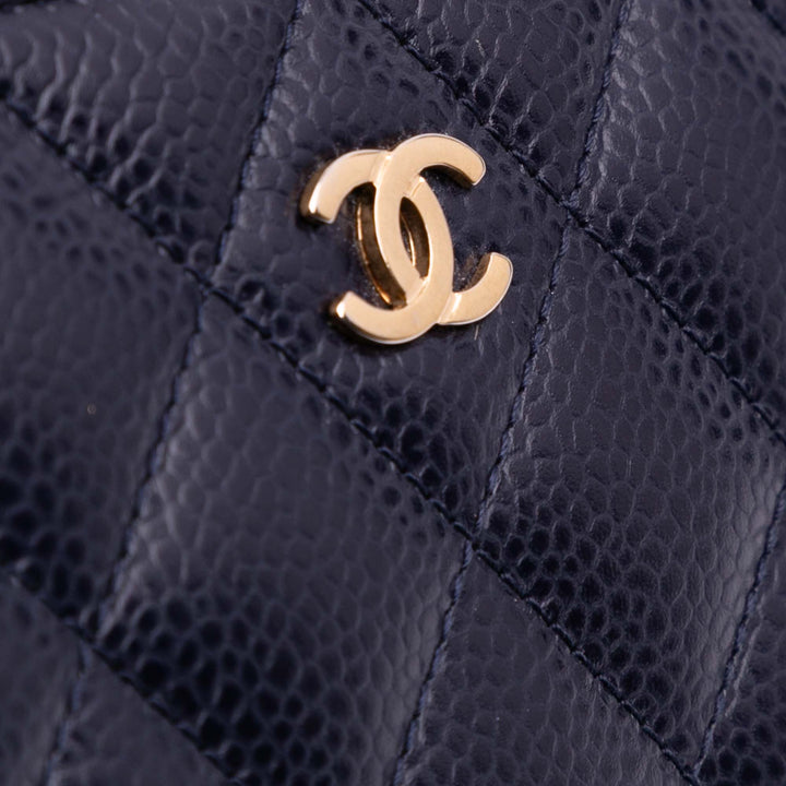 CC Quilted Caviar Zip Around Long Wallet Blue - Gaby Paris
