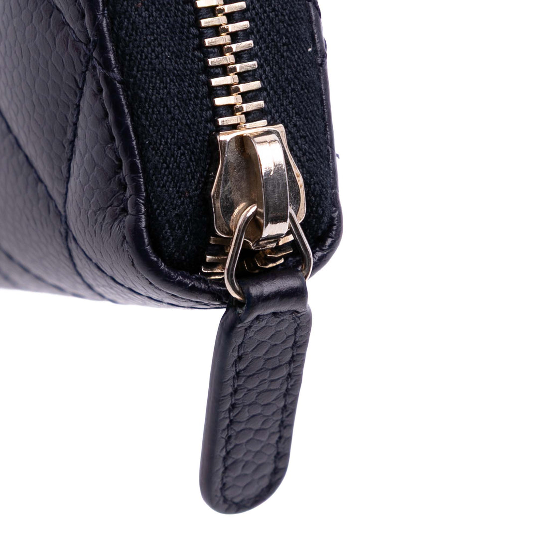 CC Quilted Caviar Zip Around Long Wallet Blue - Gaby Paris