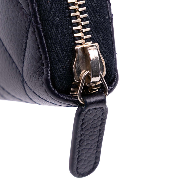 CC Quilted Caviar Zip Around Long Wallet Blue - Gaby Paris