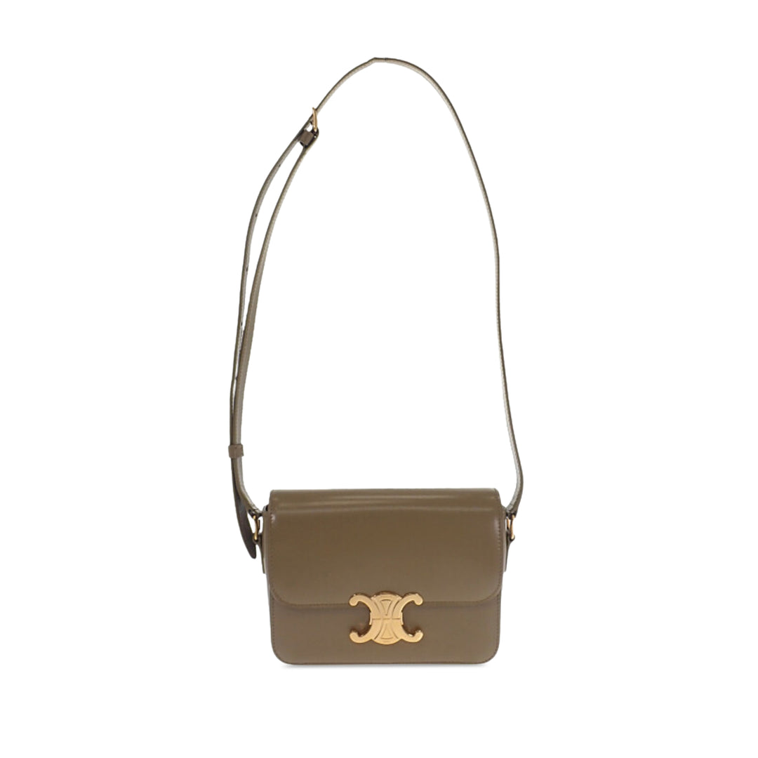 Celine brillant Triomphe Sac Teen Cuir de veau Marron