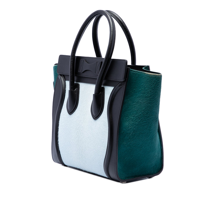 Celine Tricolore Pony Hair Luggage Cabas Micro Matière naturelle Bleu – vue 2 – GABY PARIS