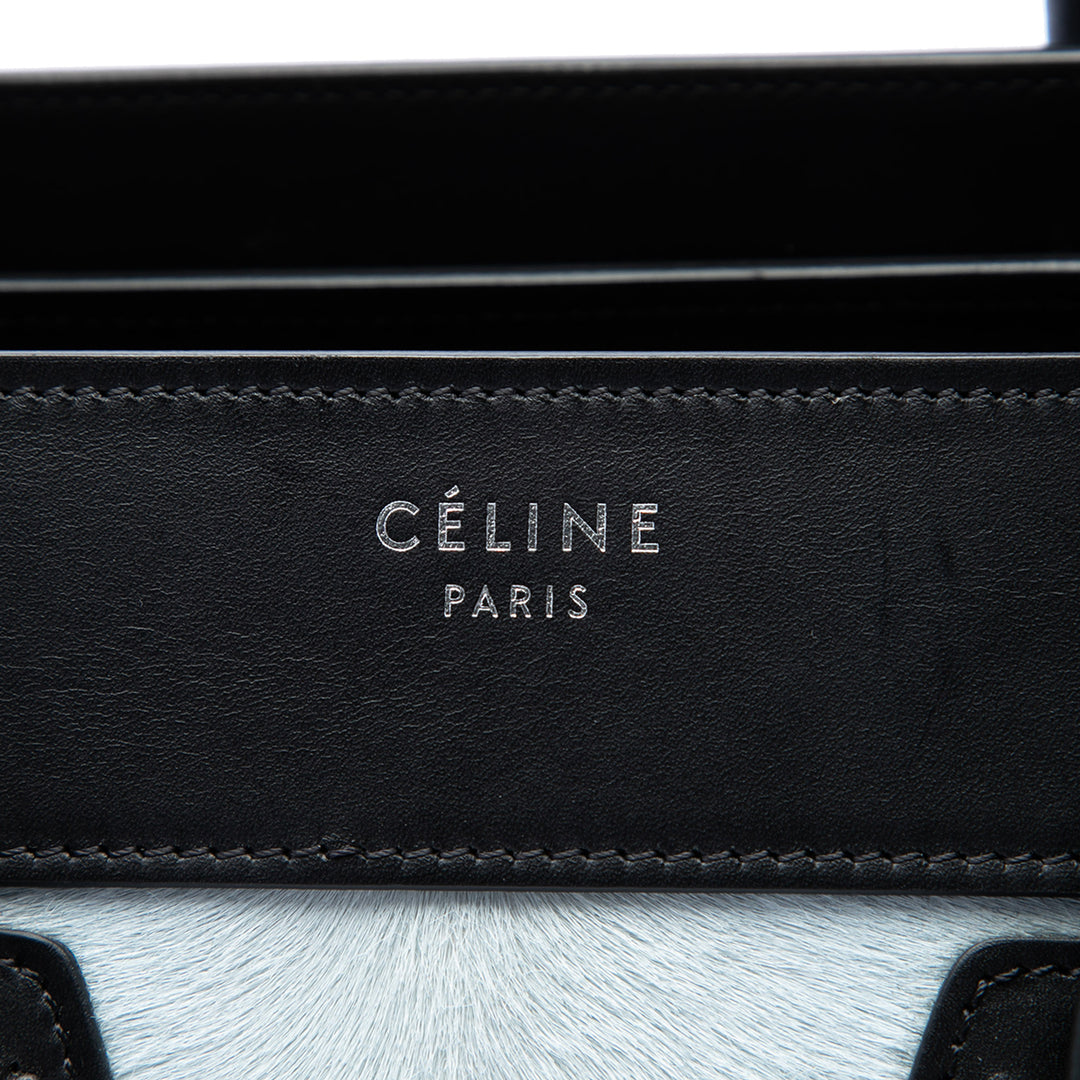 Celine Tricolore Pony Hair Luggage Cabas Micro Matière naturelle Bleu – vue 5 – GABY PARIS
