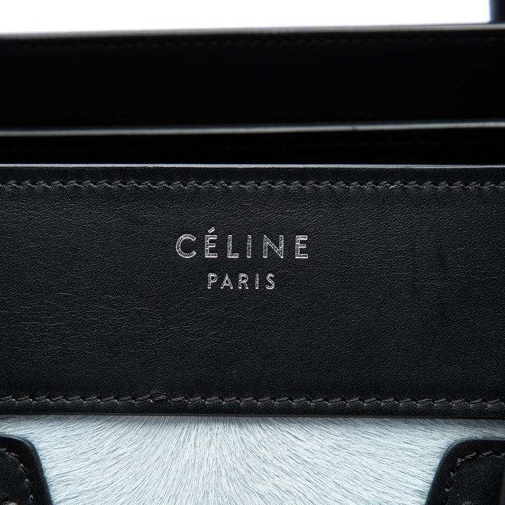 Celine Tricolore Pony Hair Luggage Cabas Micro Matière naturelle Bleu – vue 5 – GABY PARIS