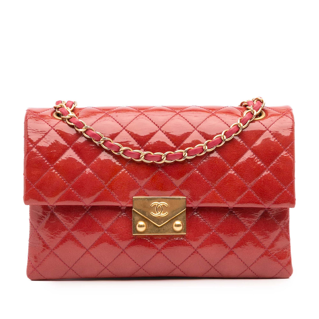 Quilted Patent Goatskin Pagoda Accordion Flap Red - Gaby Paris