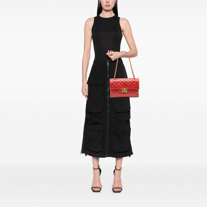 Quilted Patent Goatskin Pagoda Accordion Flap Red - Gaby Paris