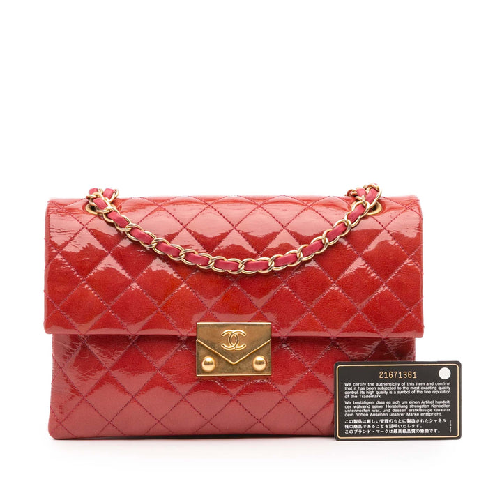 Quilted Patent Goatskin Pagoda Accordion Flap Red - Gaby Paris