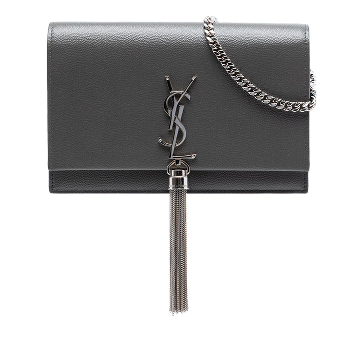 Saint Laurent Grain de Poudre Monogram Kate Pompon Wallet on Chain