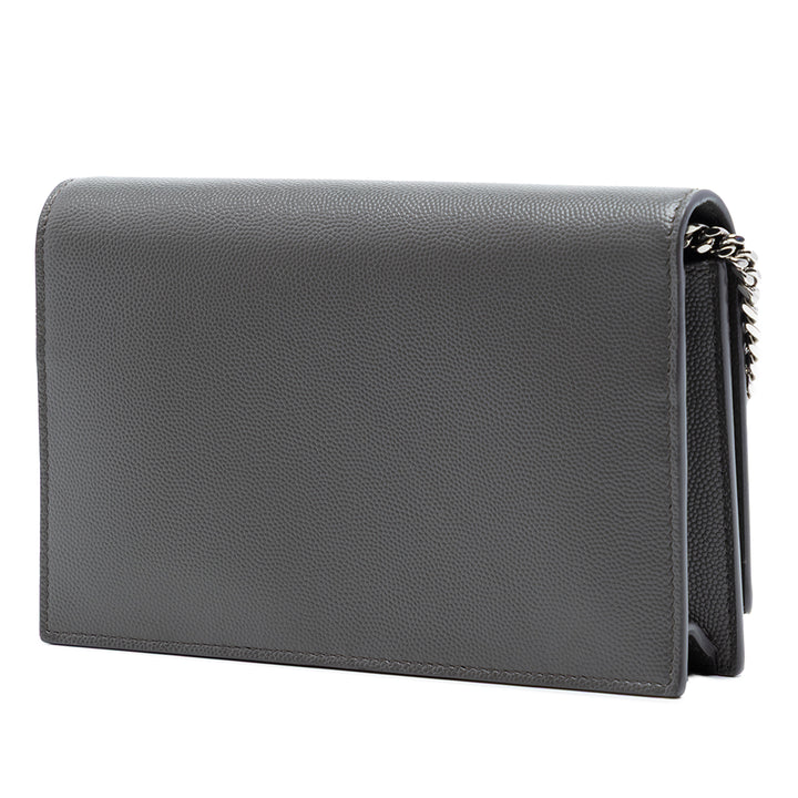 Saint Laurent Grain de Poudre Monogram Kate Pompon Wallet on Chain