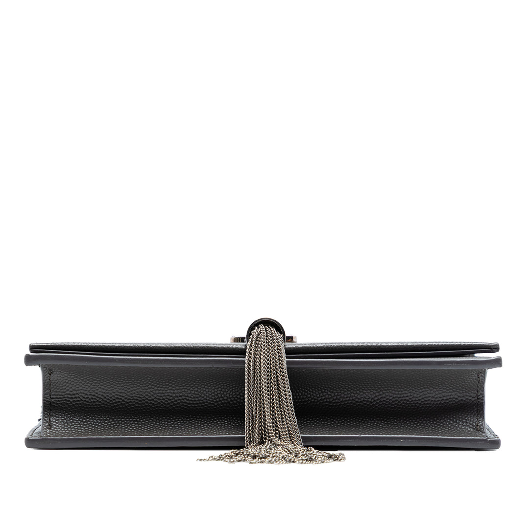 Saint Laurent Grain de Poudre Monogram Kate Pompon Wallet on Chain