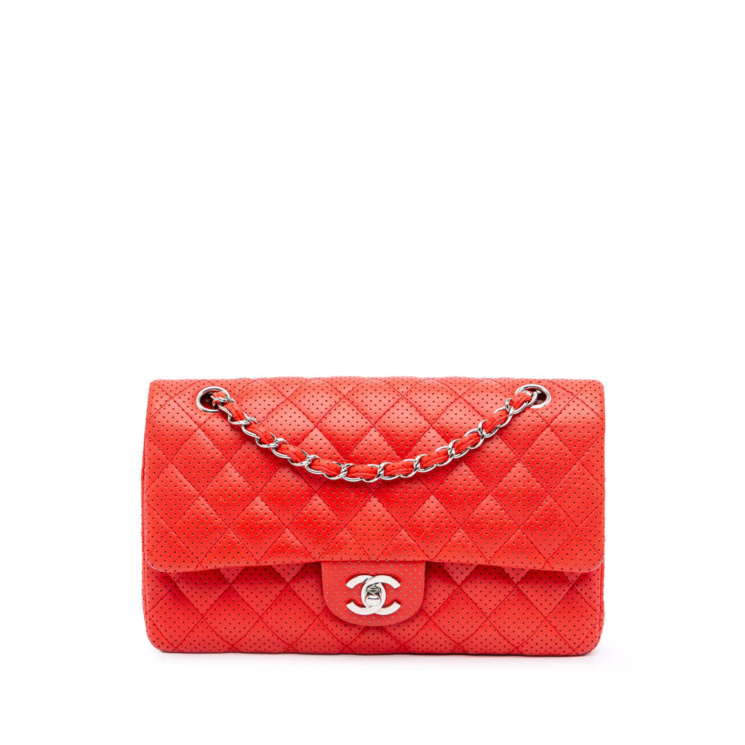 Medium Classic Perforated Lambskin Double Flap Red - Gaby Paris