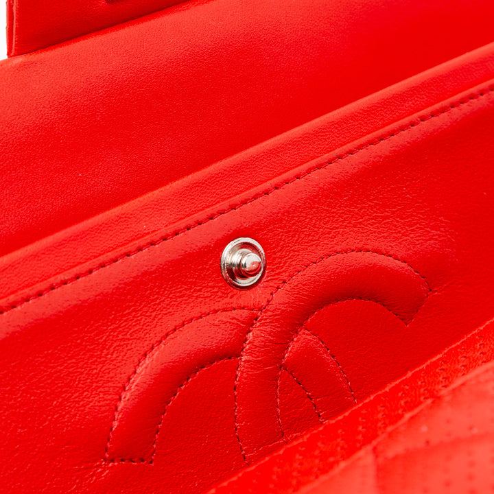 Medium Classic Perforated Lambskin Double Flap Red - Gaby Paris