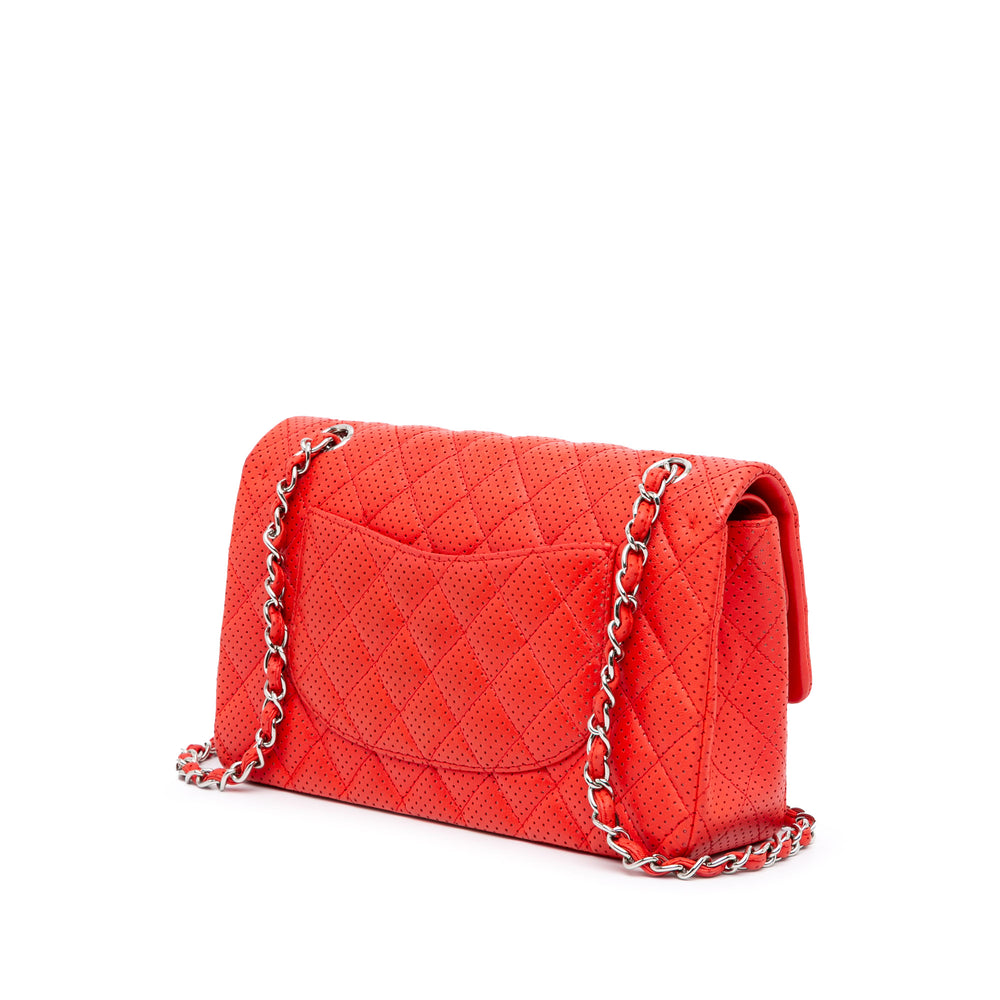 Medium Classic Perforated Lambskin Double Flap Red - Gaby Paris
