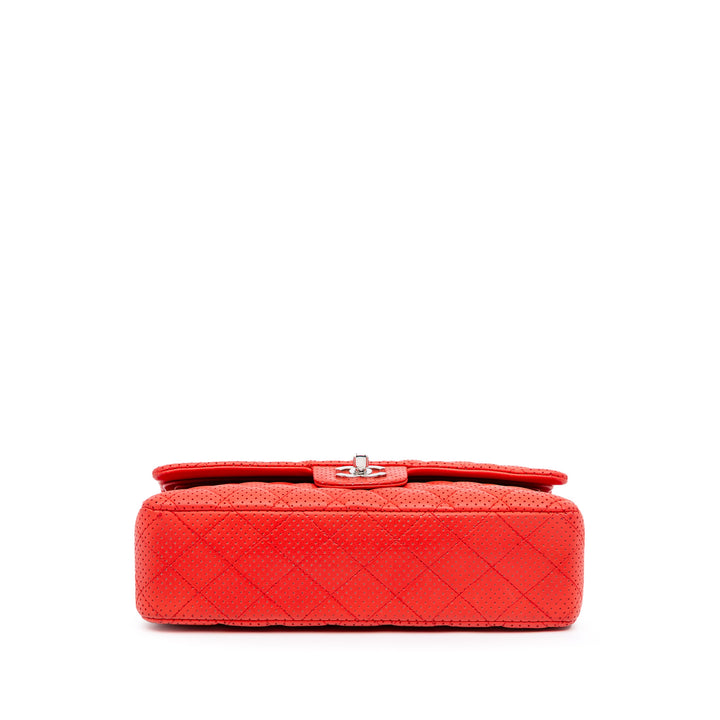 Medium Classic Perforated Lambskin Double Flap Red - Gaby Paris