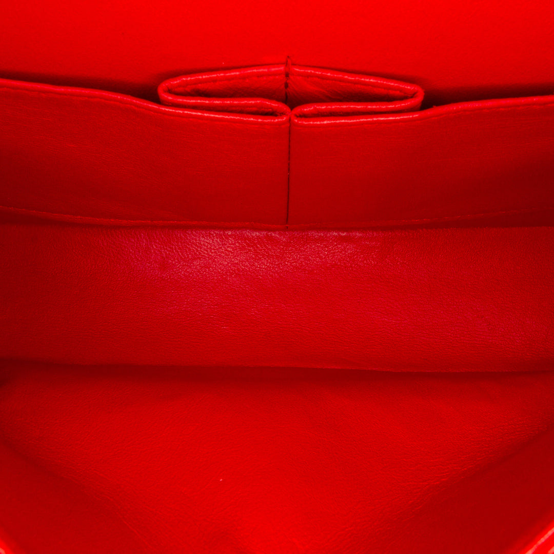 Medium Classic Perforated Lambskin Double Flap Red - Gaby Paris