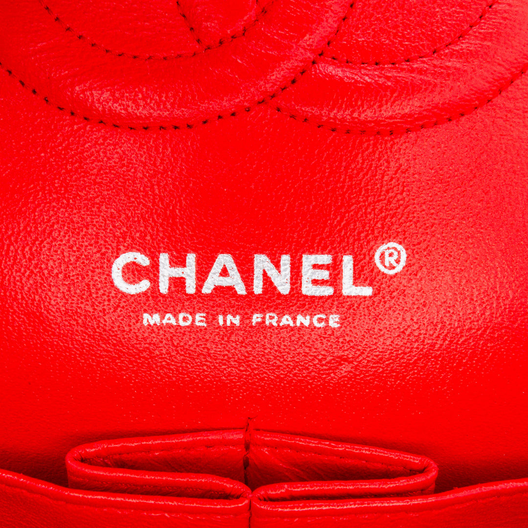 Medium Classic Perforated Lambskin Double Flap Red - Gaby Paris