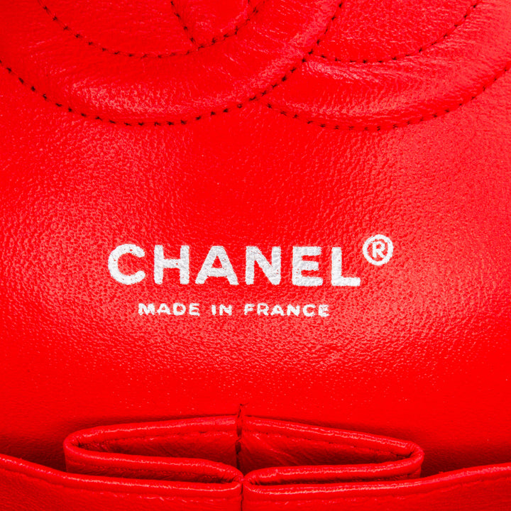 Medium Classic Perforated Lambskin Double Flap Red - Gaby Paris