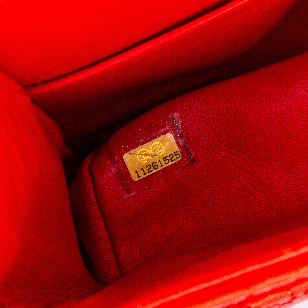 Medium Classic Perforated Lambskin Double Flap Red - Gaby Paris