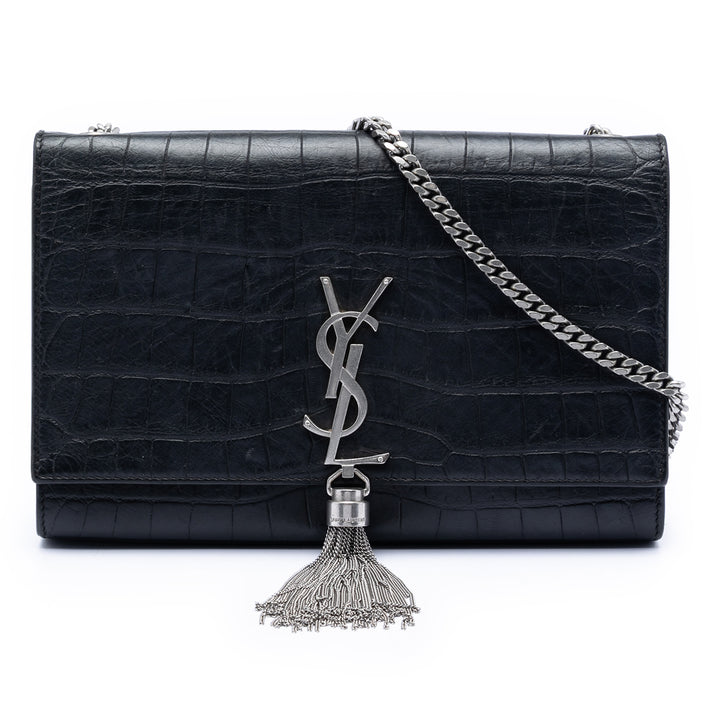 Saint Laurent Medium Croc embossé Cuir Kate Pompon Sac porté croisé