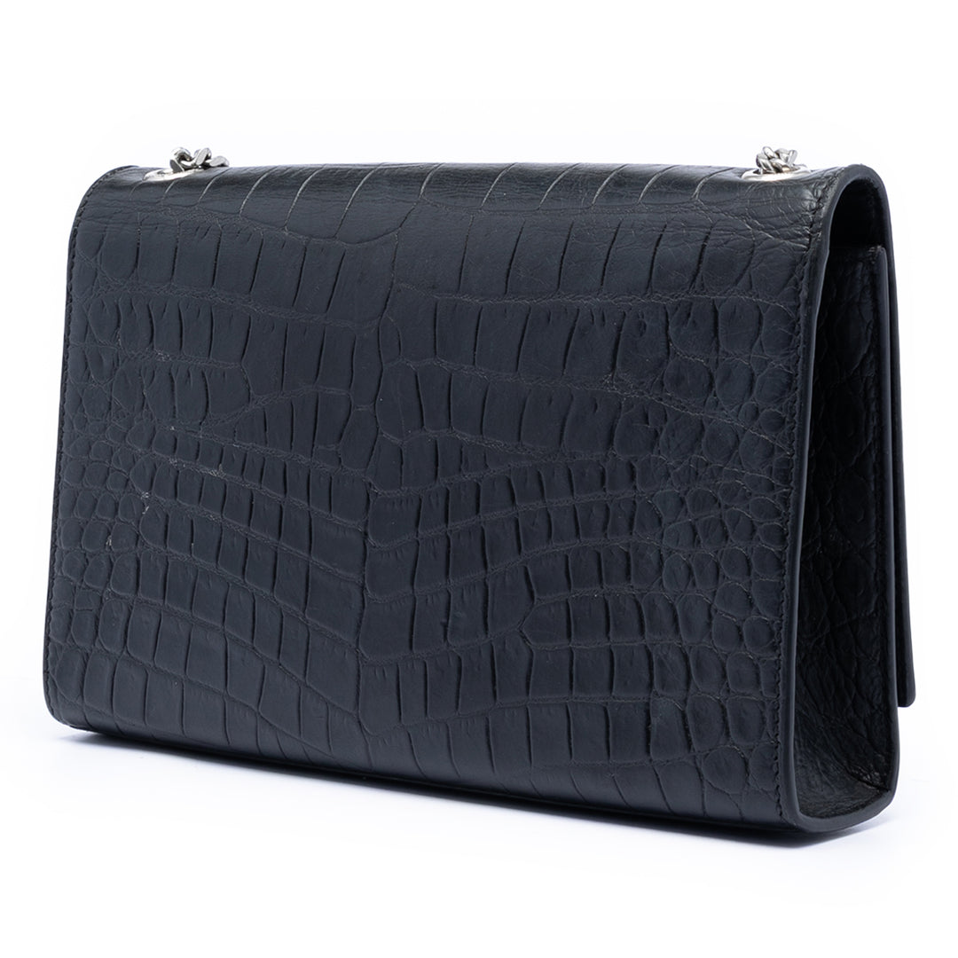 Saint Laurent Medium Croc embossé Cuir Kate Pompon Sac porté croisé