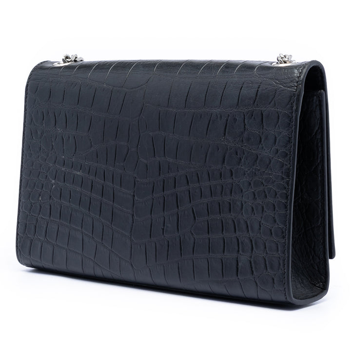 Saint Laurent Medium Croc embossé Cuir Kate Pompon Sac porté croisé