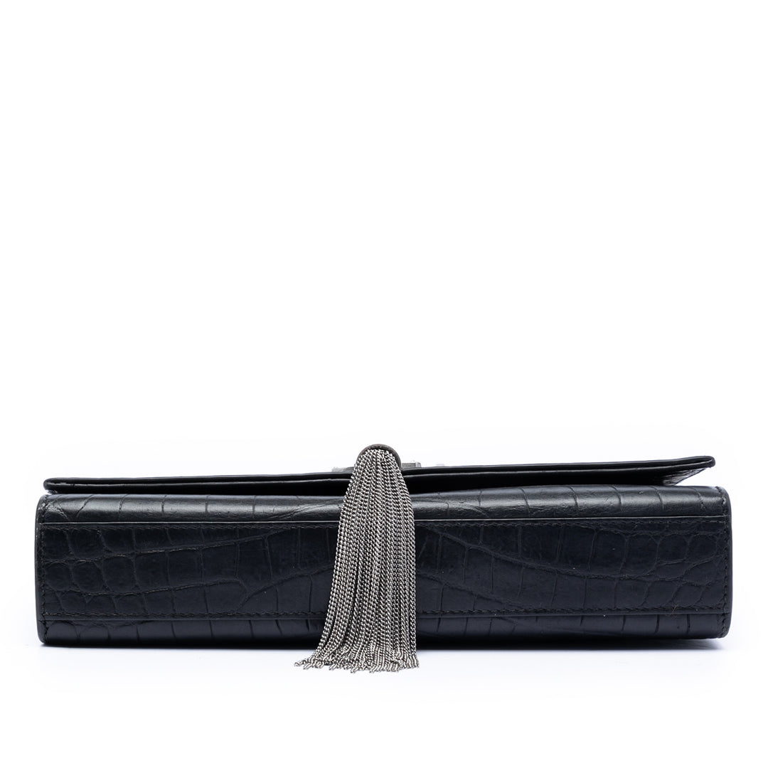 Saint Laurent Medium Croc embossé Cuir Kate Pompon Sac porté croisé