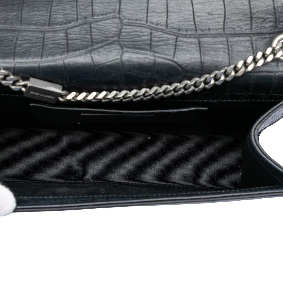 Saint Laurent Medium Croc embossé Cuir Kate Pompon Sac porté croisé