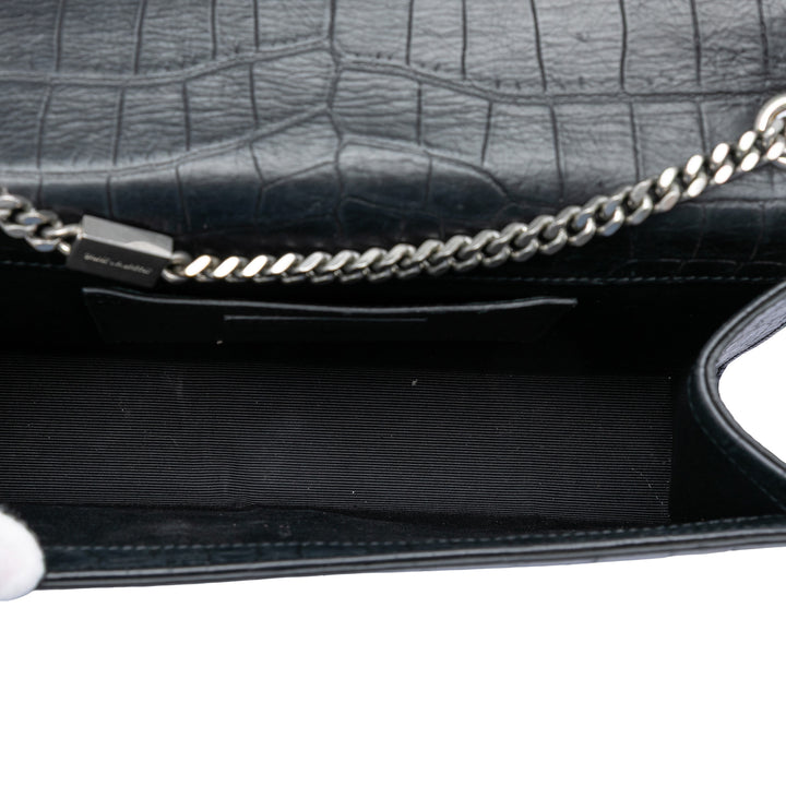 Saint Laurent Medium Croc embossé Cuir Kate Pompon Sac porté croisé