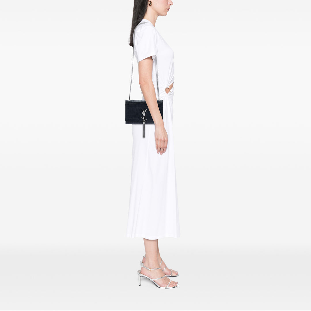 Saint Laurent Medium Croc embossé Cuir Kate Pompon Sac porté croisé