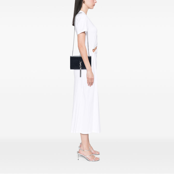 Saint Laurent Medium Croc embossé Cuir Kate Pompon Sac porté croisé