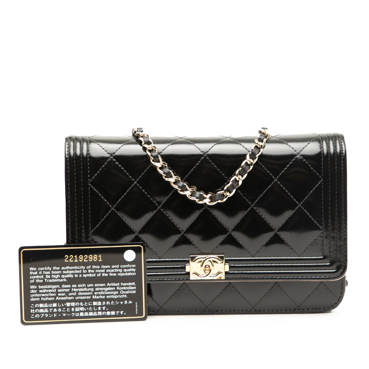 Chanel Matelassé Cuir verni Boy Wallet on Chain – GABY PARIS Authentique