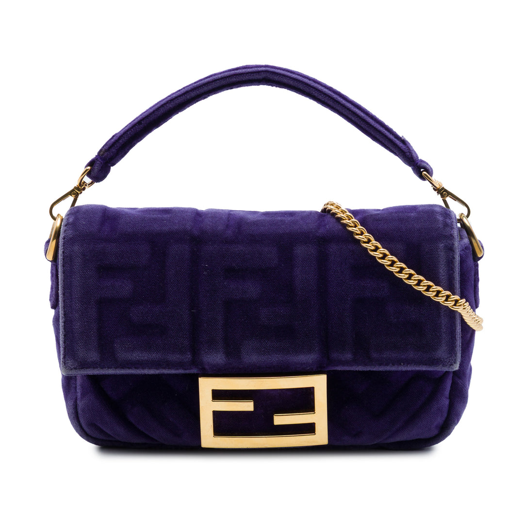 Fendi Mini Zucca embossé Velours Baguette Sac