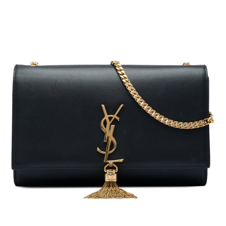 Classic Kate Pompon Sac Moyen Cuir de veau lisse Noir