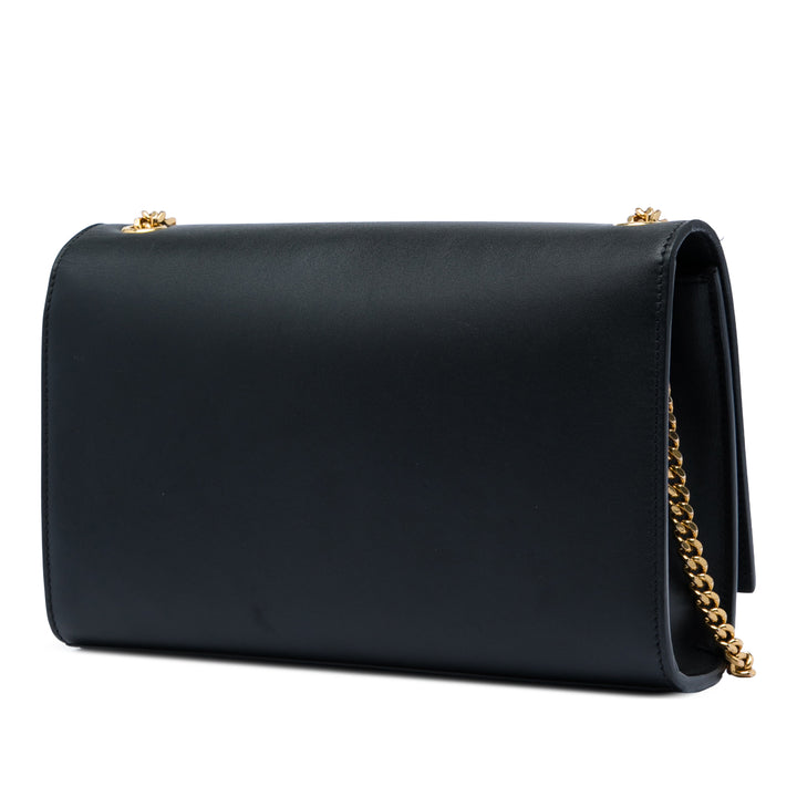 Classic Kate Pompon Sac Moyen Cuir de veau lisse Noir