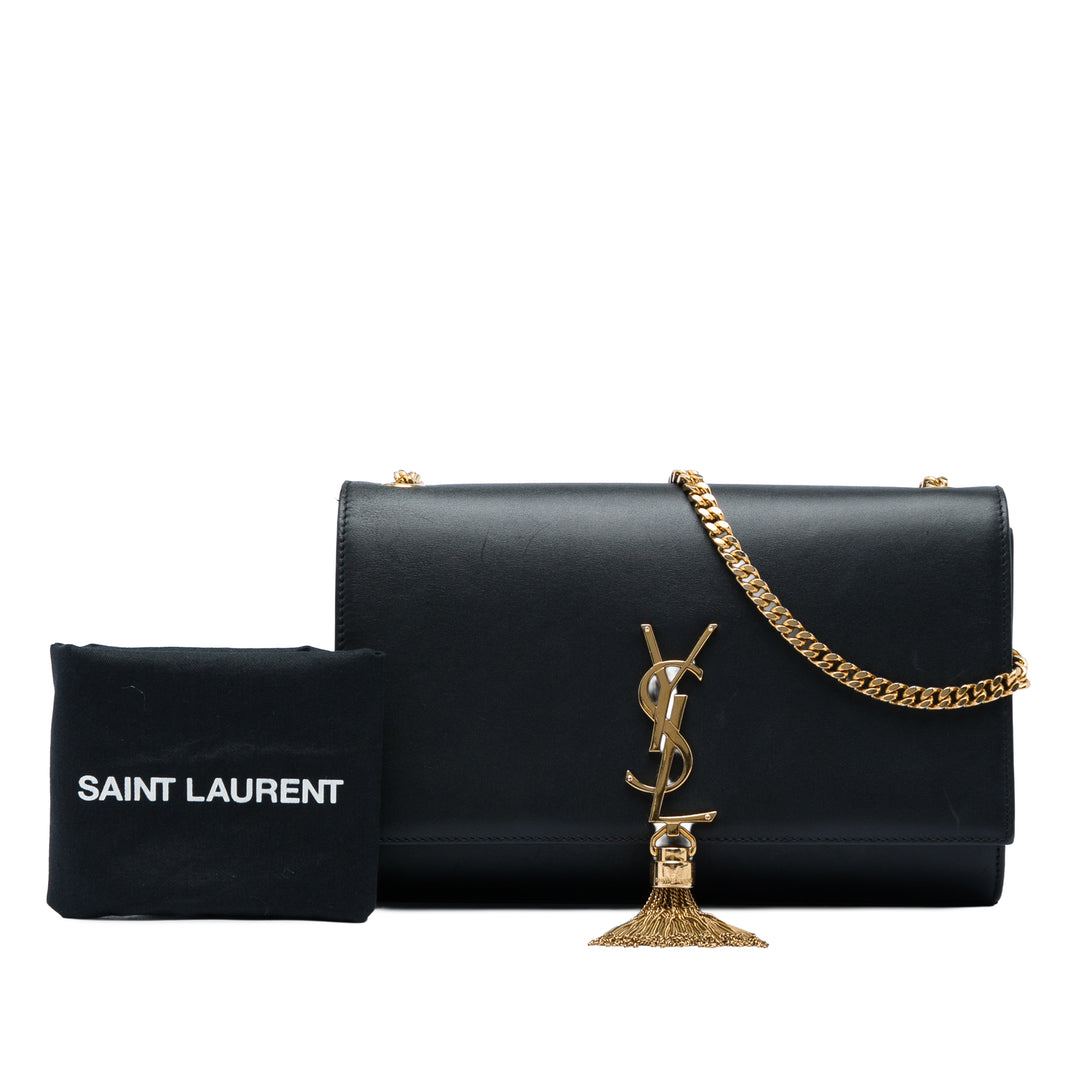 Classic Kate Pompon Sac Moyen Cuir de veau lisse Noir