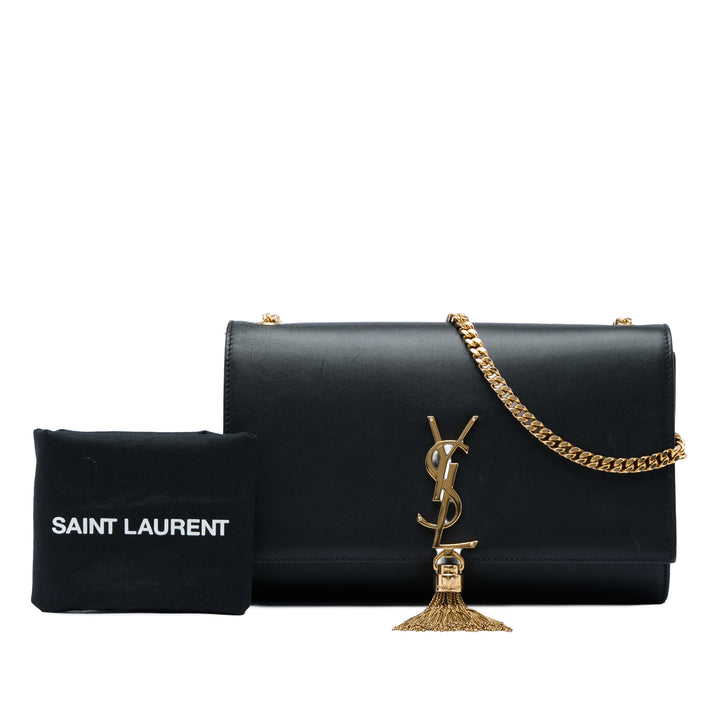 Classic Kate Pompon Sac Moyen Cuir de veau lisse Noir