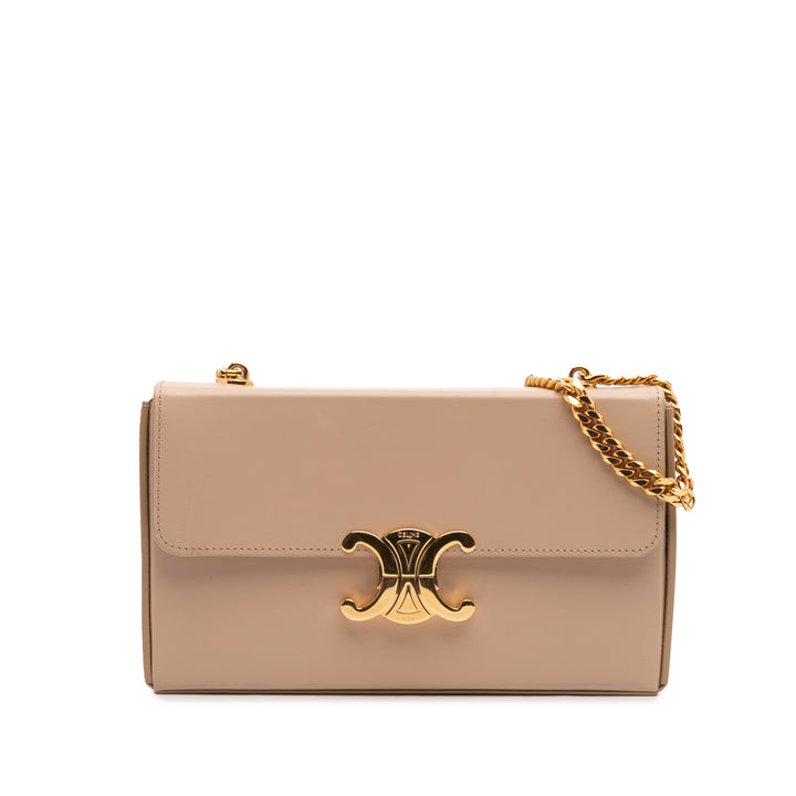 Shiny Calfskin Triomphe Chain Box Shoulder Bag Brown - Gaby Paris