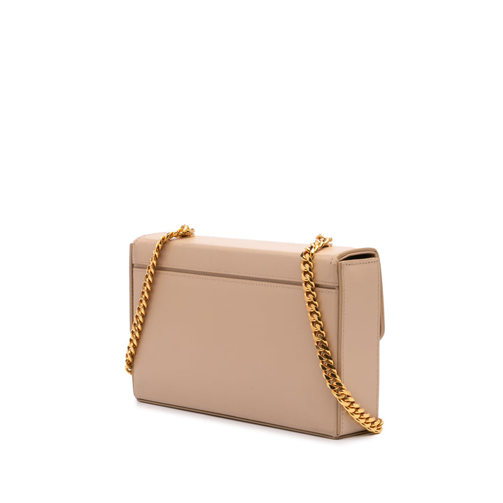 Shiny Calfskin Triomphe Chain Box Shoulder Bag Brown - Gaby Paris