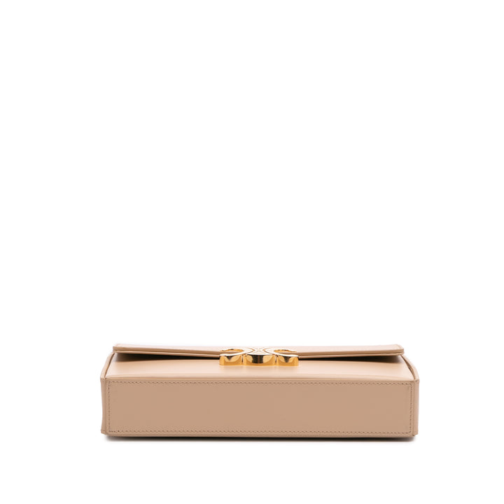 Shiny Calfskin Triomphe Chain Box Shoulder Bag Brown - Gaby Paris