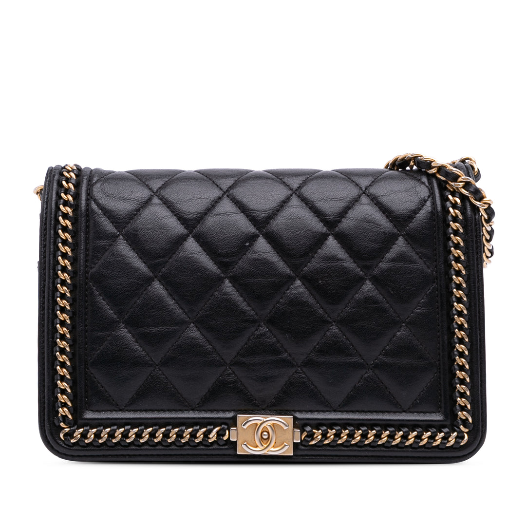 Quilted Calfskin Chain Around Boy Wallet On Chain Black - Gaby Paris