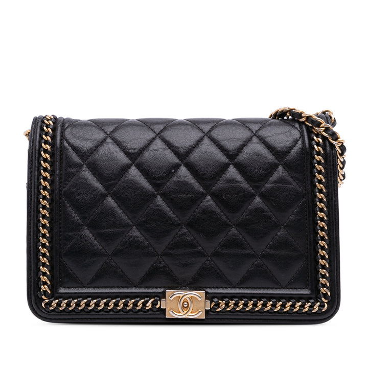 Quilted Calfskin Chain Around Boy Wallet On Chain Black - Gaby Paris