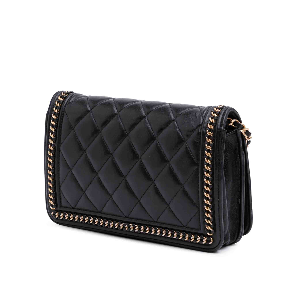 Quilted Calfskin Chain Around Boy Wallet On Chain Black - Gaby Paris