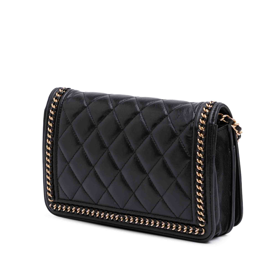 Quilted Calfskin Chain Around Boy Wallet On Chain Black - Gaby Paris