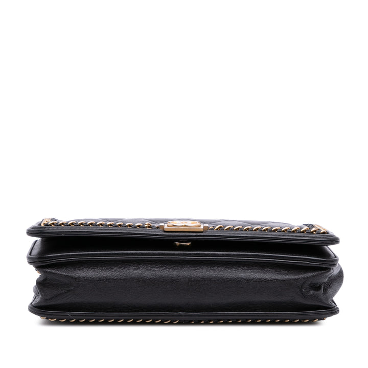 Quilted Calfskin Chain Around Boy Wallet On Chain Black - Gaby Paris