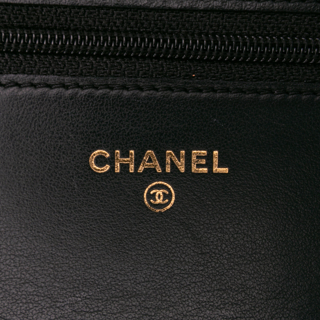 Quilted Calfskin Chain Around Boy Wallet On Chain Black - Gaby Paris